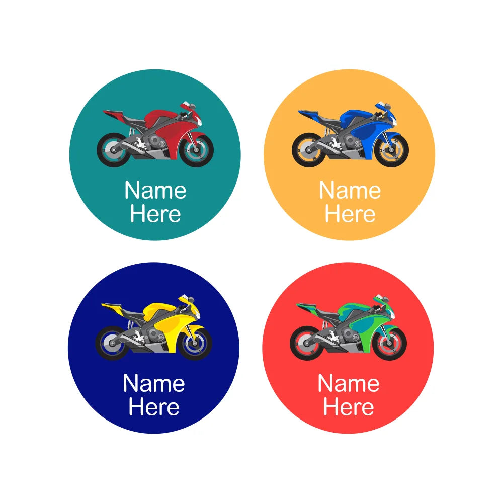 Motorbike Round Name Labels