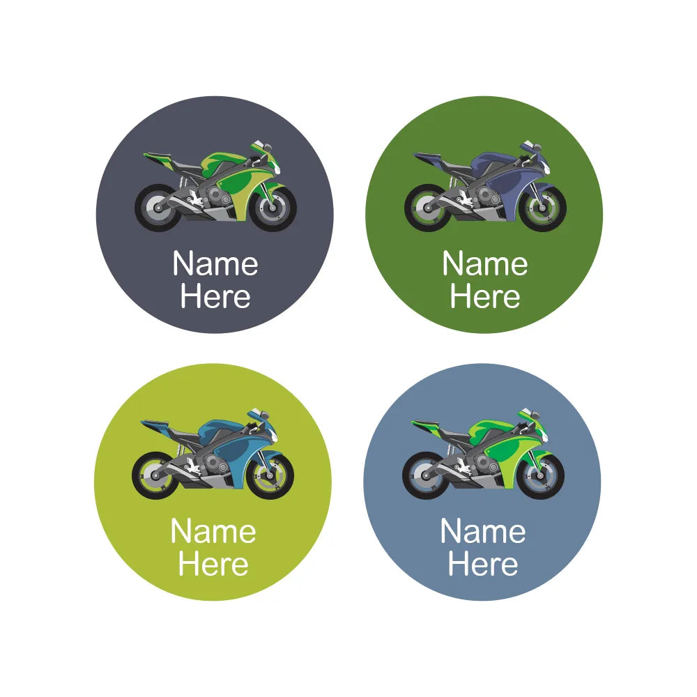 Motorbike Round Name Labels