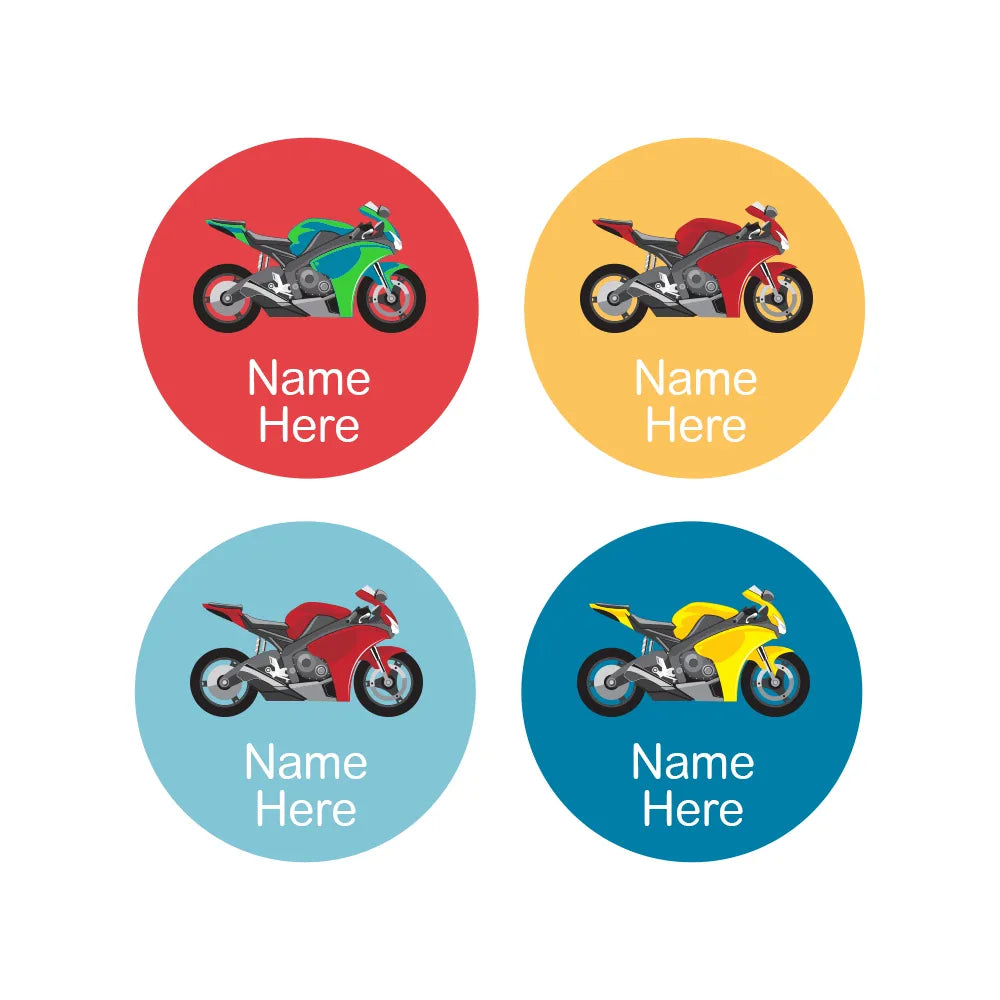 Motorbike Round Name Labels