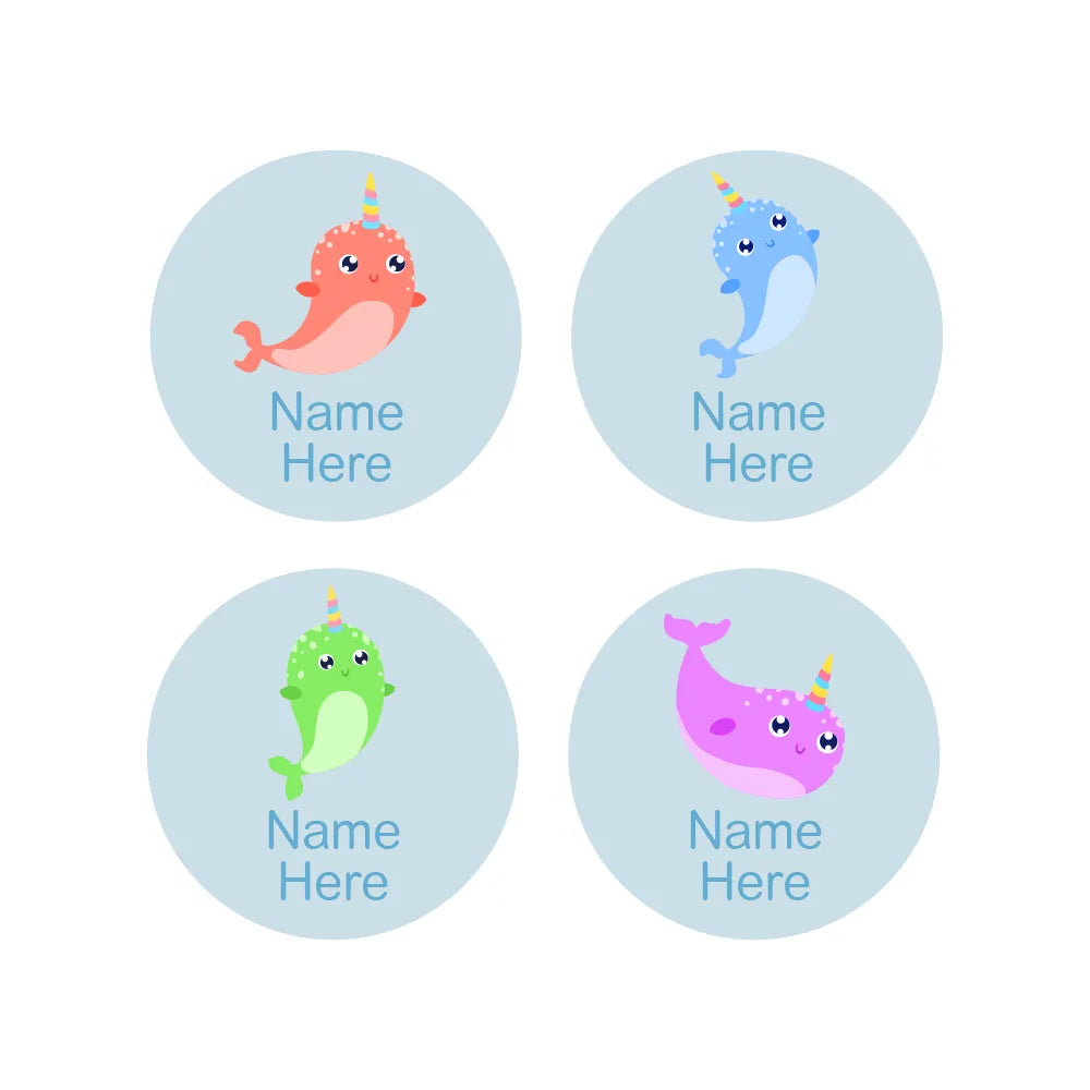 Narwhal Round Name Labels