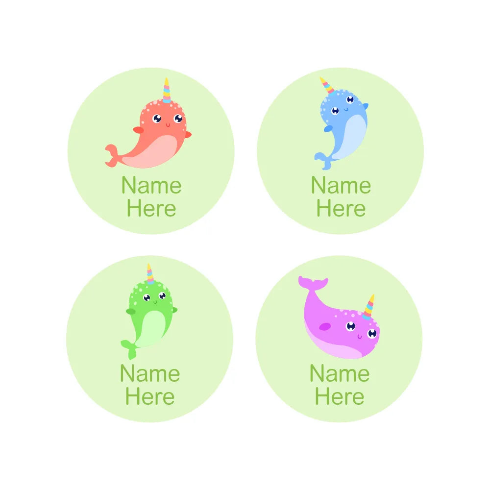 Narwhal Round Name Labels