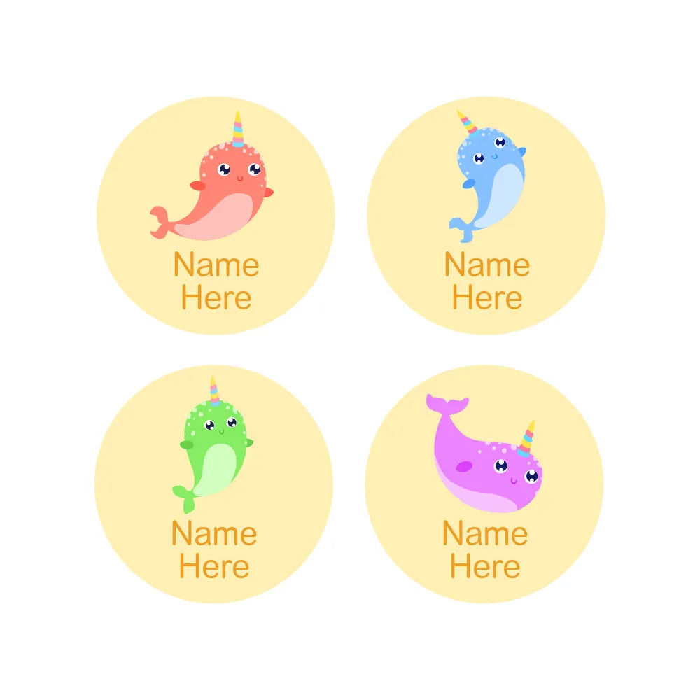 Narwhal Round Name Labels