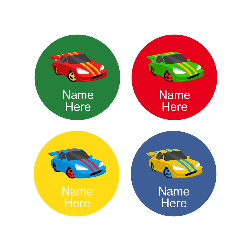 Racing Car Round Name Labels