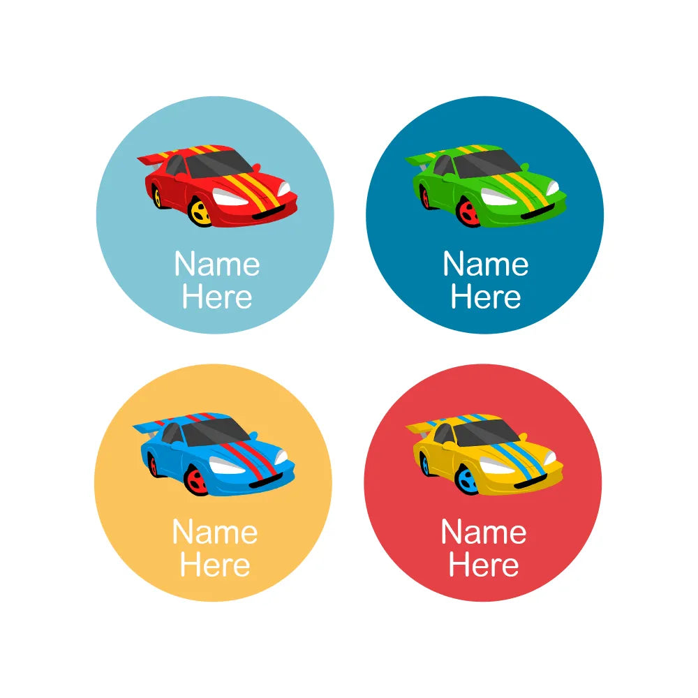 Racing Car Round Name Labels