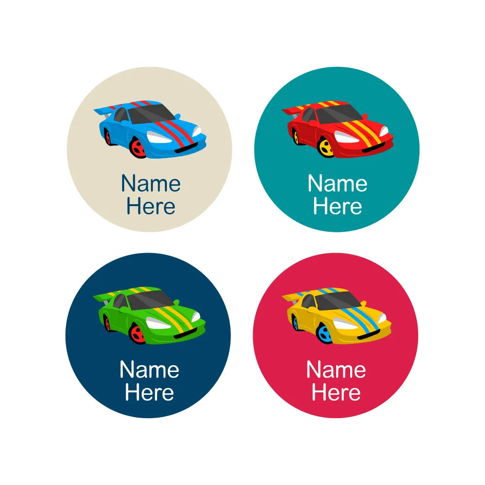 Racing Car Round Name Labels