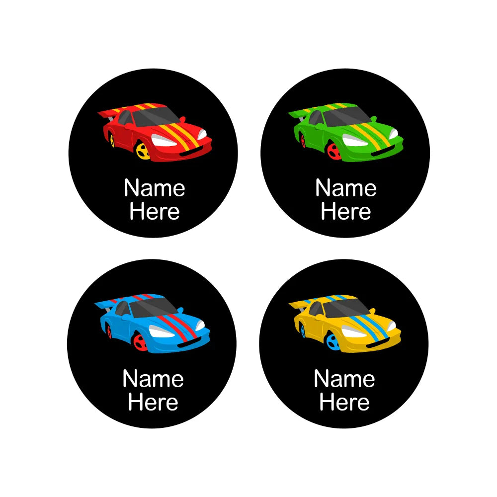 Racing Car Round Name Labels