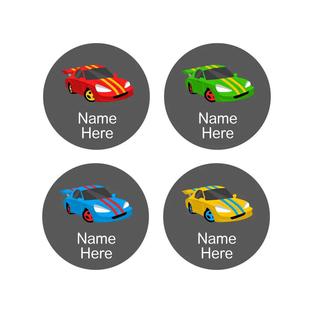 Racing Car Round Name Labels
