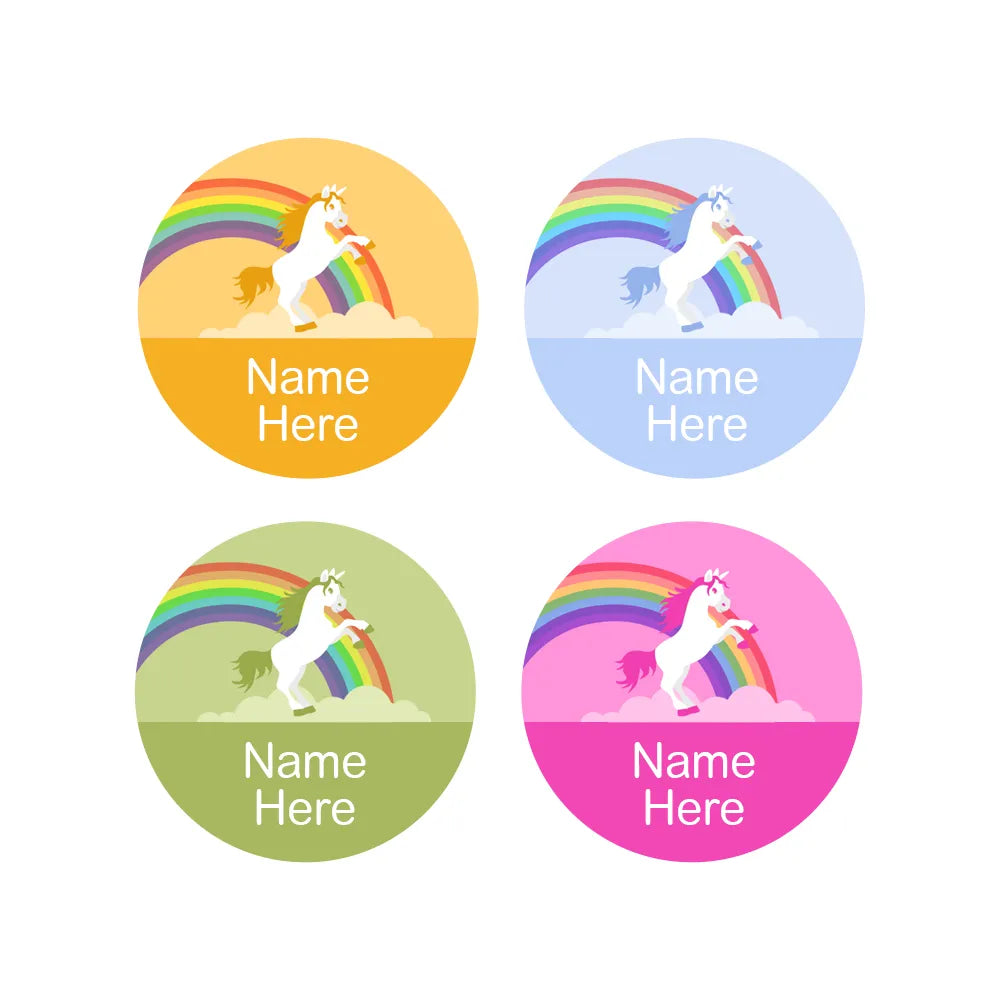 Rainbow Unicorn Round Name Labels