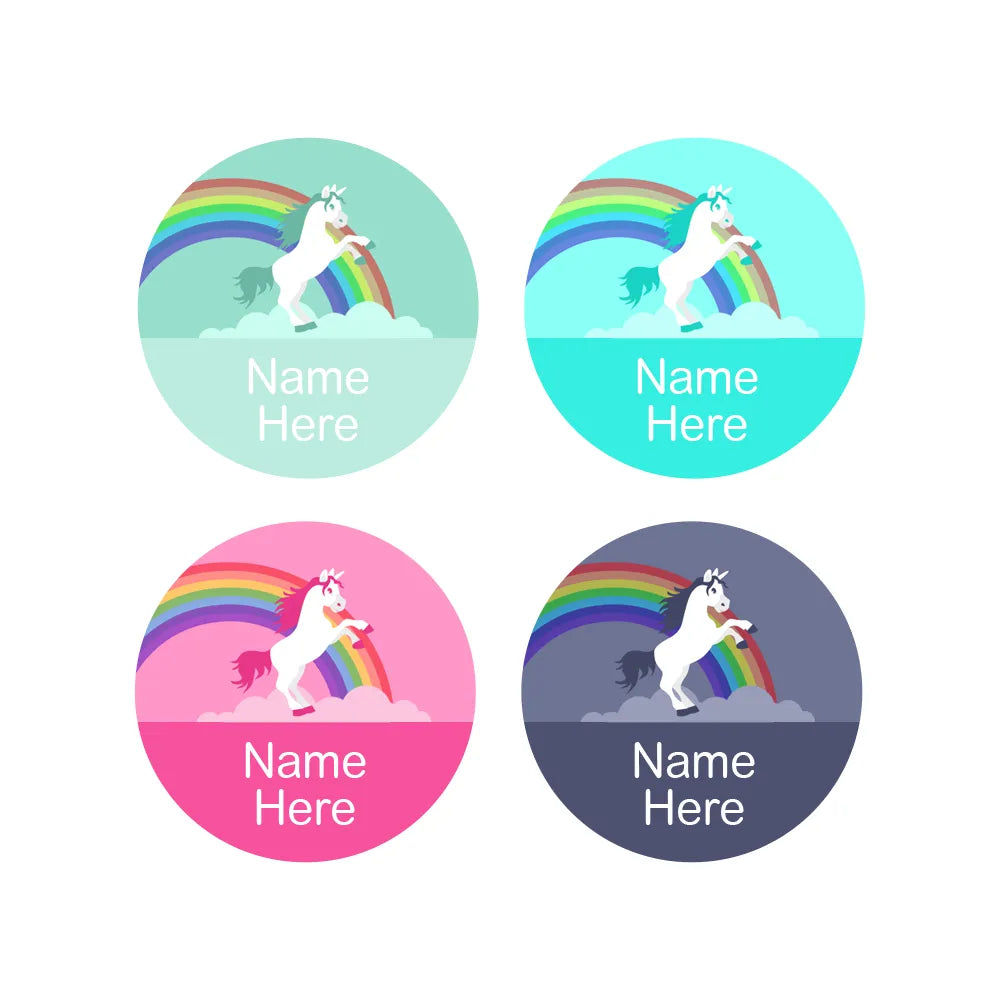 Rainbow Unicorn Round Name Labels