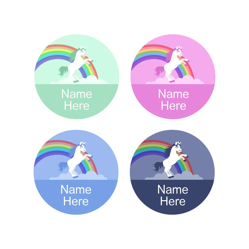 Rainbow Unicorn Round Name Labels