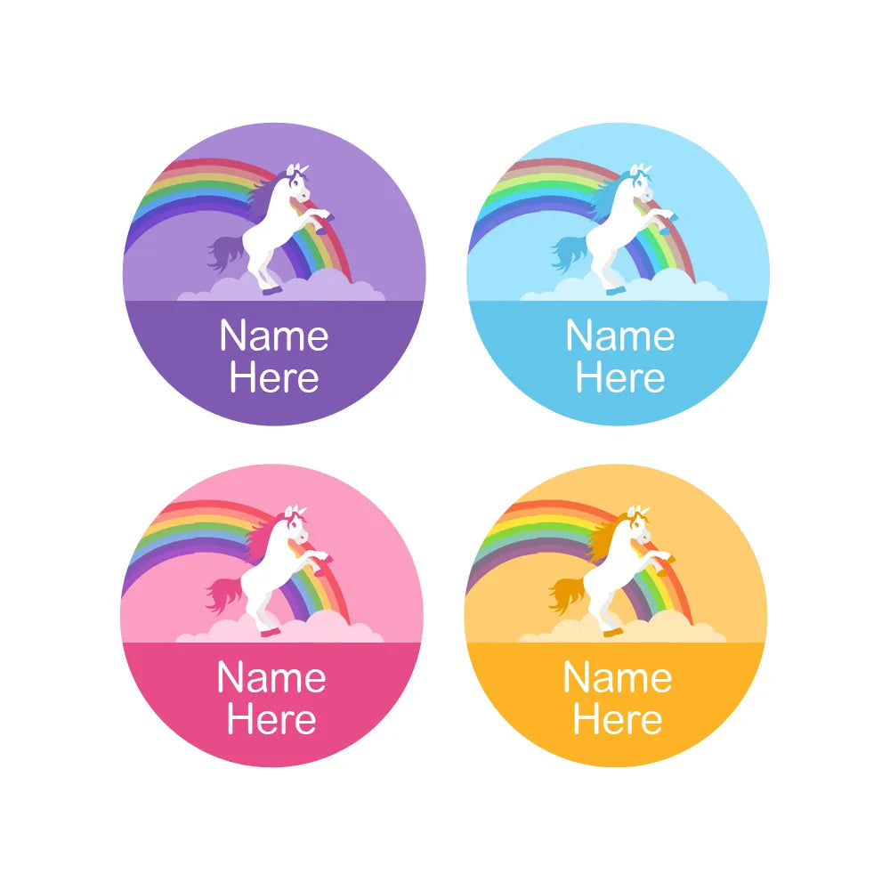 Rainbow Unicorn Round Name Labels