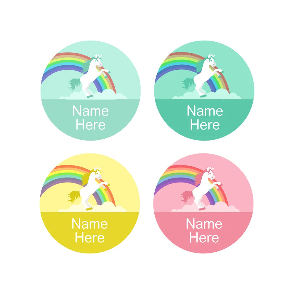 Rainbow Unicorn Round Name Labels