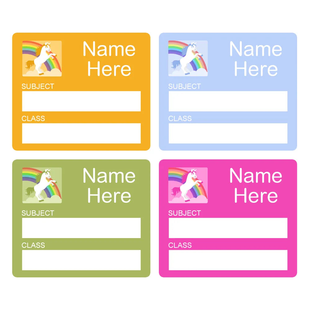 Rainbow Unicorn School Book Labels