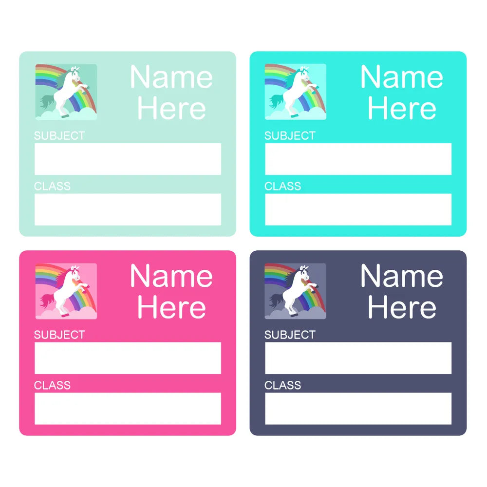 Rainbow Unicorn School Book Labels