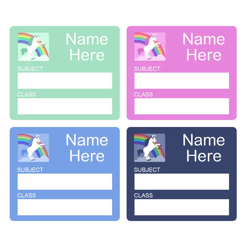 Rainbow Unicorn School Book Labels