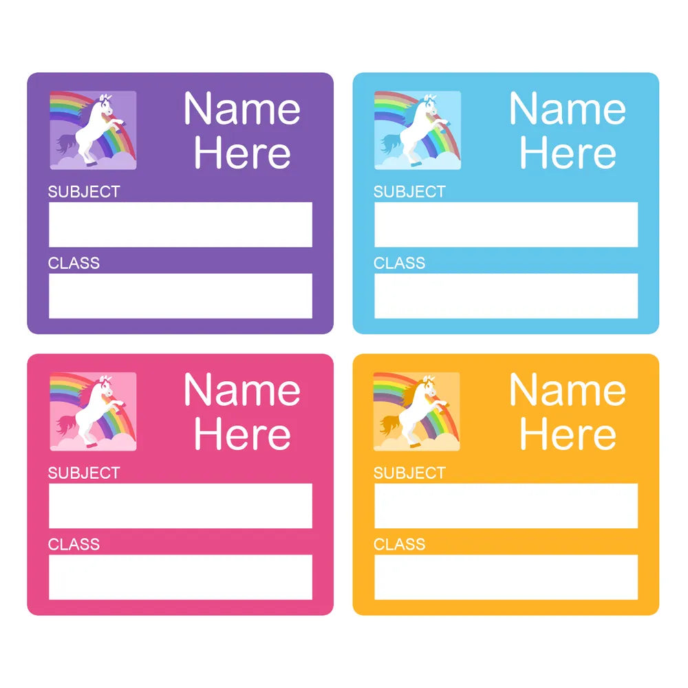 Rainbow Unicorn School Book Labels