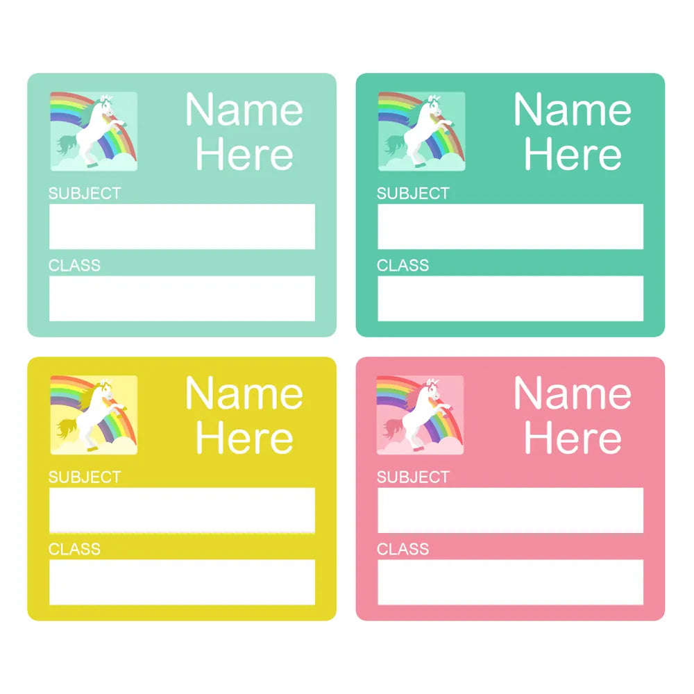 Rainbow Unicorn School Book Labels