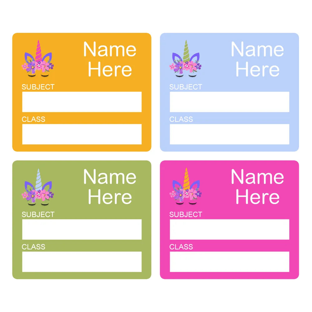 Unicorn Horn School Book Labels