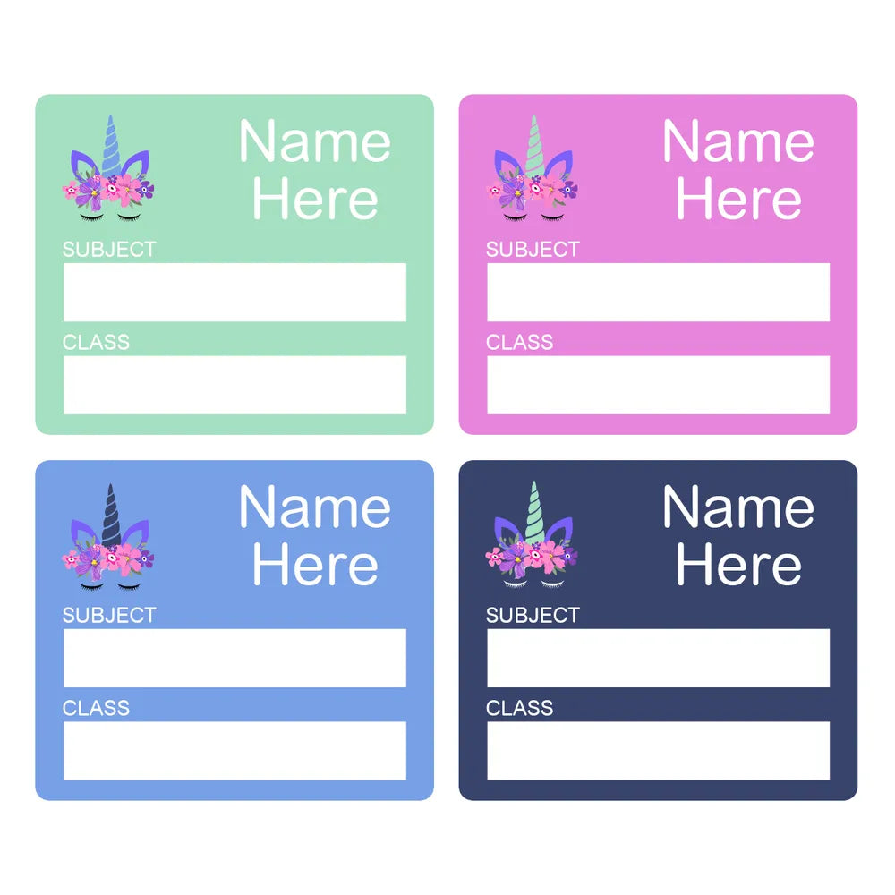 Unicorn Horn School Book Labels