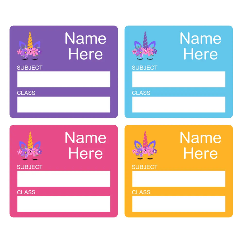 Unicorn Horn School Book Labels