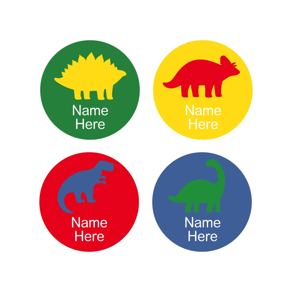 Dino Silhouette Round Name Labels