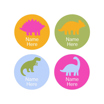 Dino Silhouette Round Name Labels
