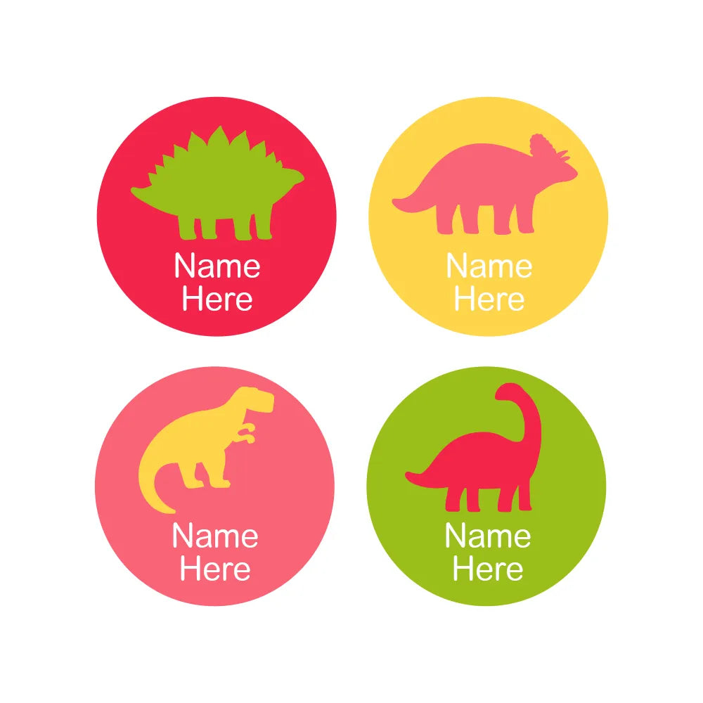 Dino Silhouette Round Name Labels
