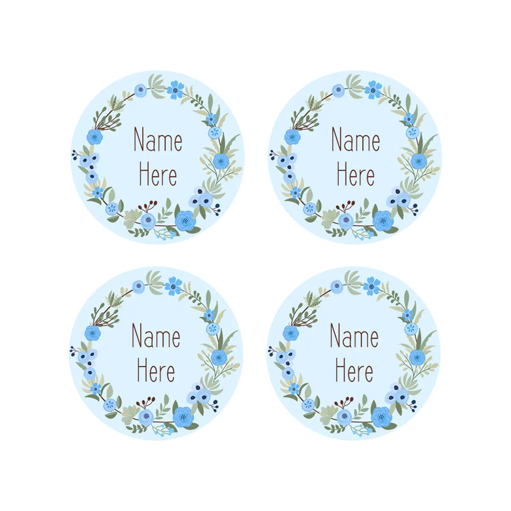 Flower Wreath Round Name Labels