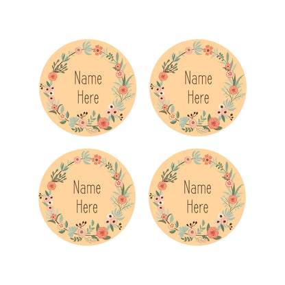 Flower Wreath Round Name Labels