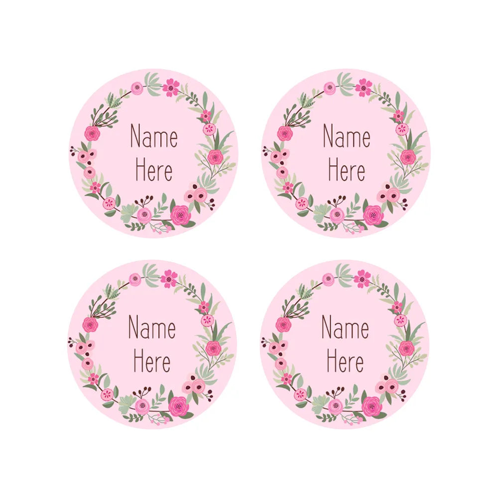 Flower Wreath Round Name Labels