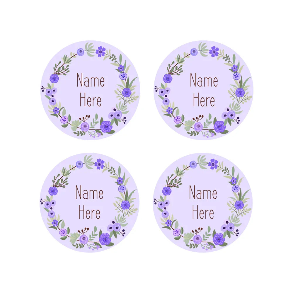 Flower Wreath Round Name Labels