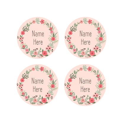 Flower Wreath Round Name Labels