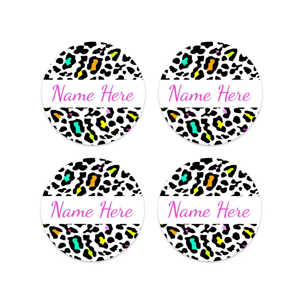 Leopard Print Round Name Labels