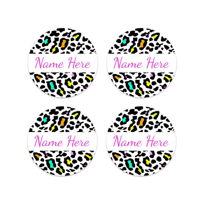 Leopard Print Round Name Labels