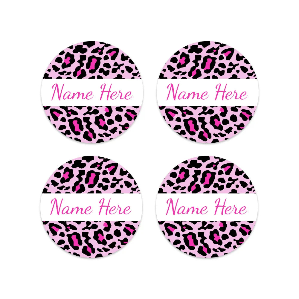 Leopard Print Round Name Labels