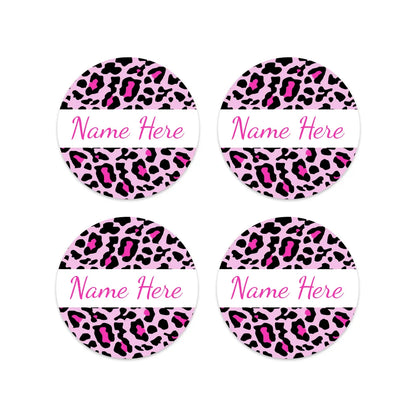 Leopard Print Round Name Labels