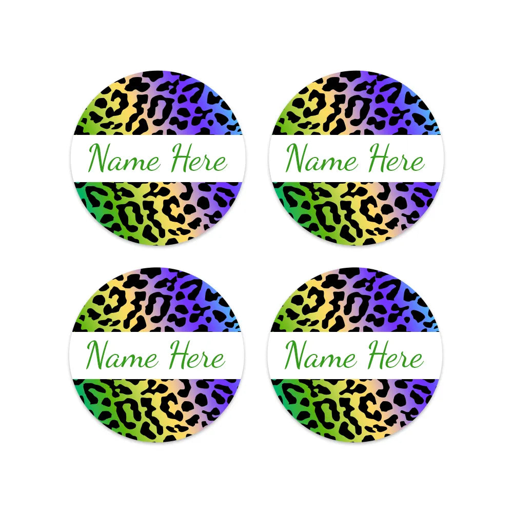 Leopard Print Round Name Labels