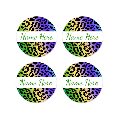 Leopard Print Round Name Labels