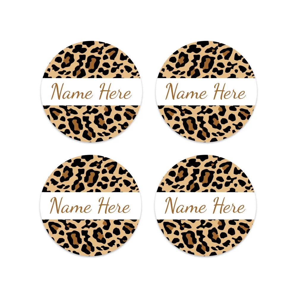 Leopard Print Round Name Labels