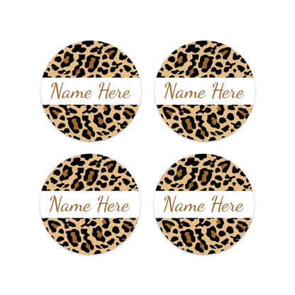 Leopard Print Round Name Labels
