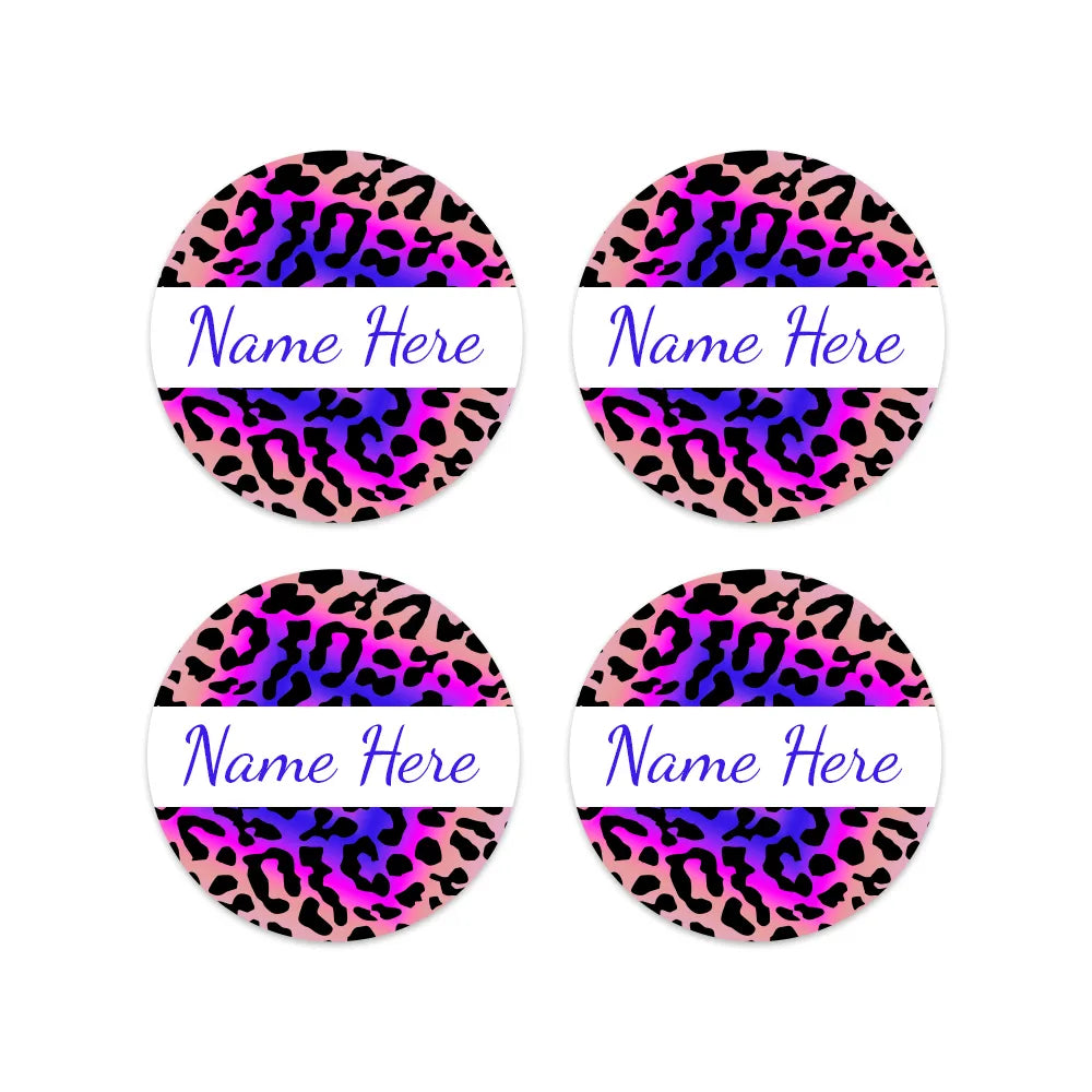 Leopard Print Round Name Labels