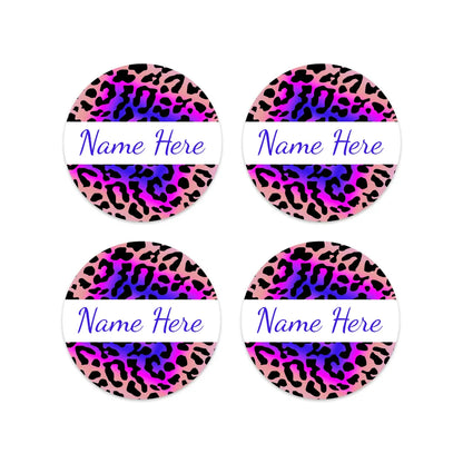 Leopard Print Round Name Labels