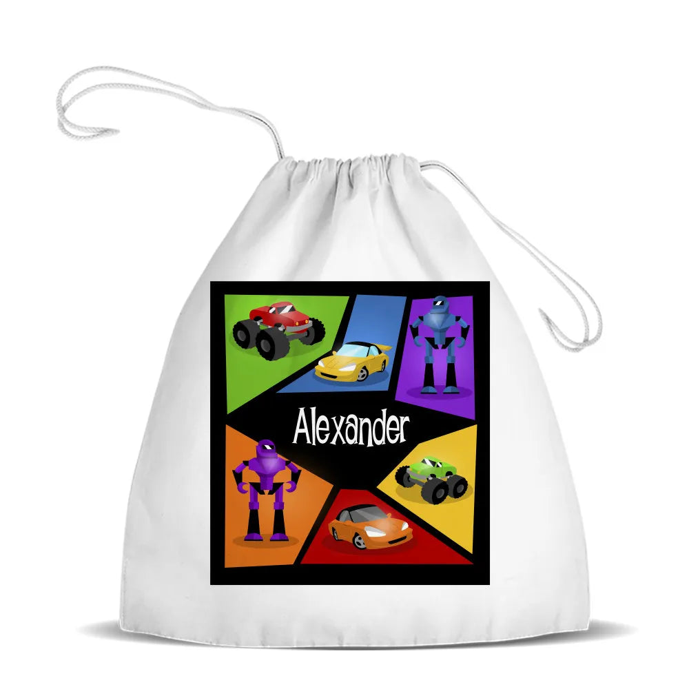 Machine White Drawstring Bag