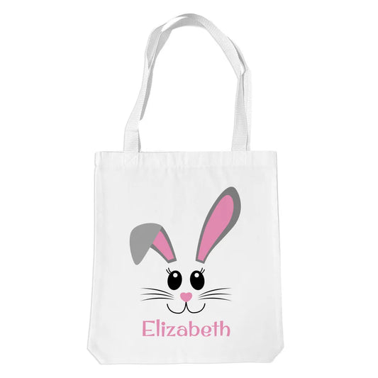 Pink Bunny Face White Tote Bag