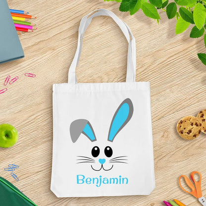 Blue Bunny Face White Tote Bag
