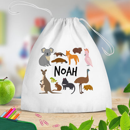 Aussie Animals White Drawstring Bag