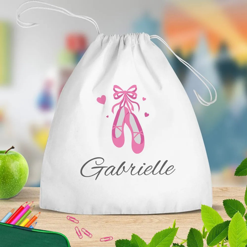 Ballet Shoes White Drawstring Bag