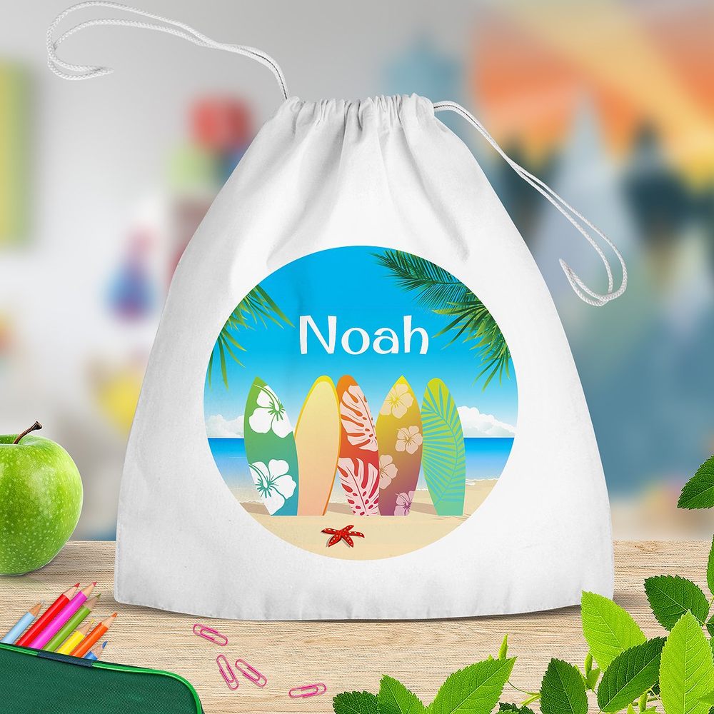 Beach White Drawstring Bag