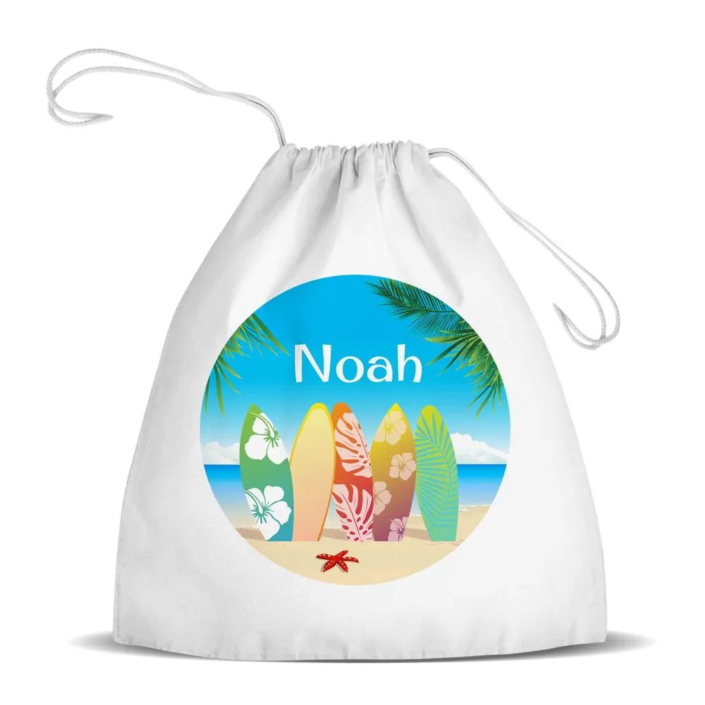 Beach White Drawstring Bag
