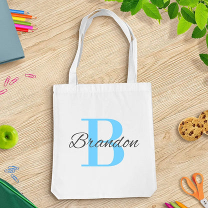 Blue Monogram White Tote Bag